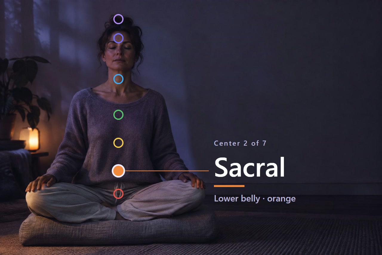 A seated adult has seven markers, with the sacral marker highlighted and labeled 2 Sacral.
